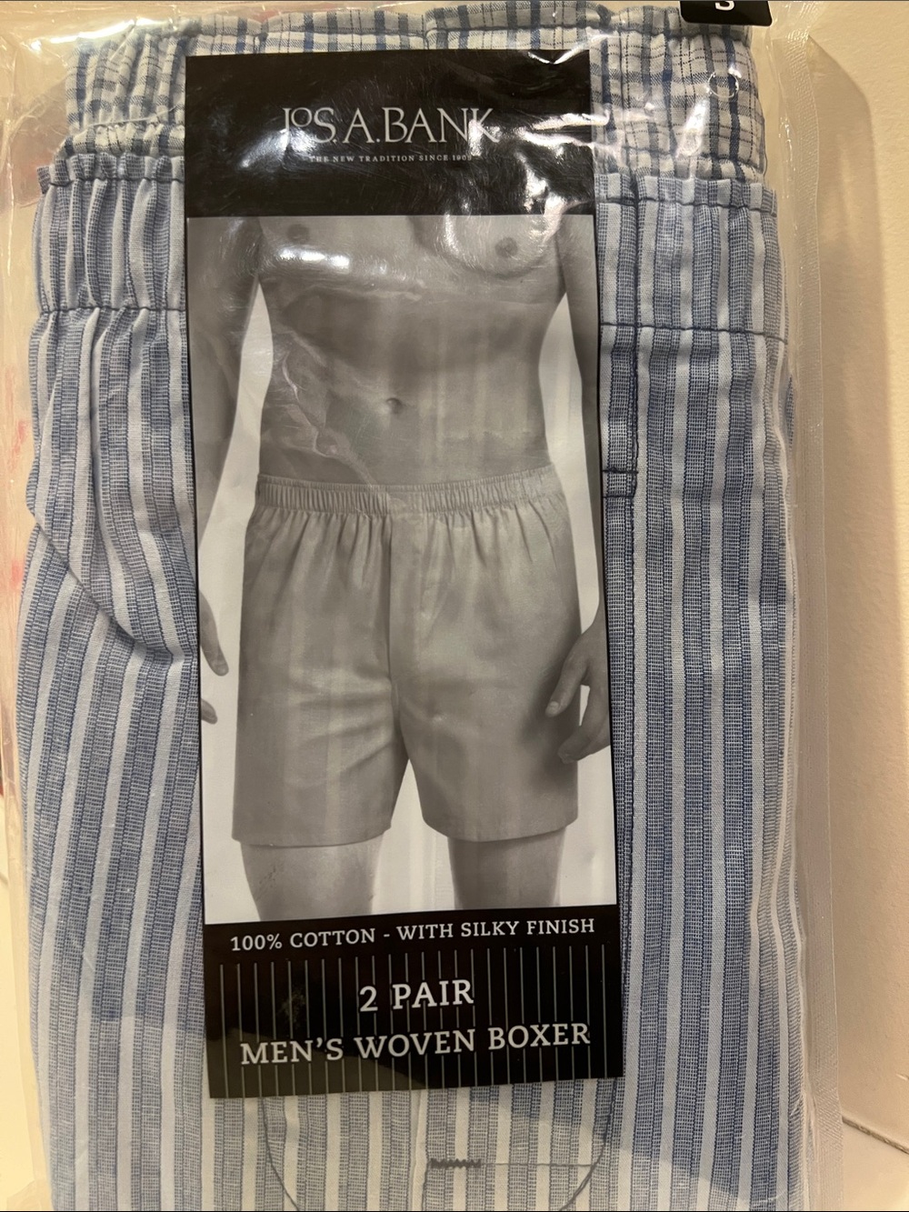 NWT- Jos. A. Bank Men’s Woven Boxers - Light Blue & White Stripe (2 Pack)
